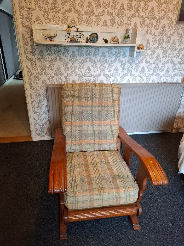 Vintage houten rookstoel met verstelbare rugleuning, Antiek en Kunst, Ophalen