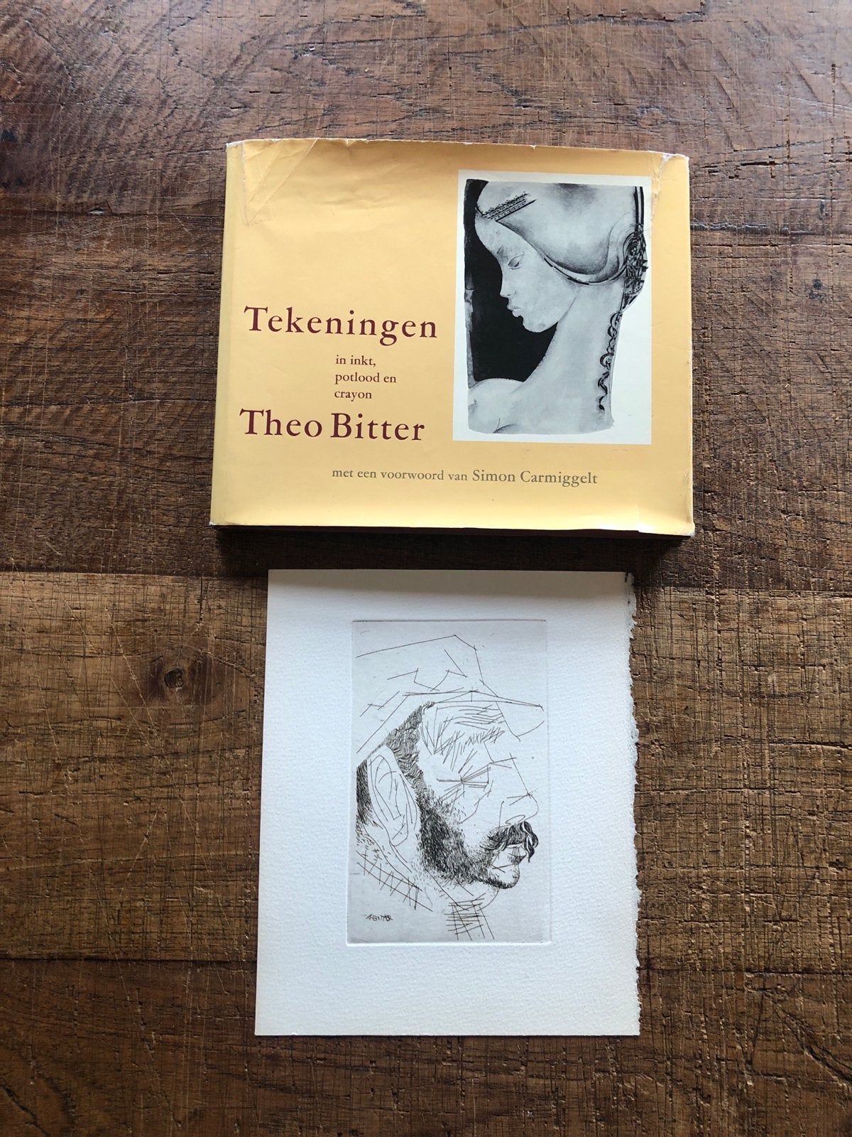 Tekeningen in inkt, potlood en crayon - Theo Bitter, Ophalen of Verzenden, Tekening, Gemengde techniek, Gesigneerd
