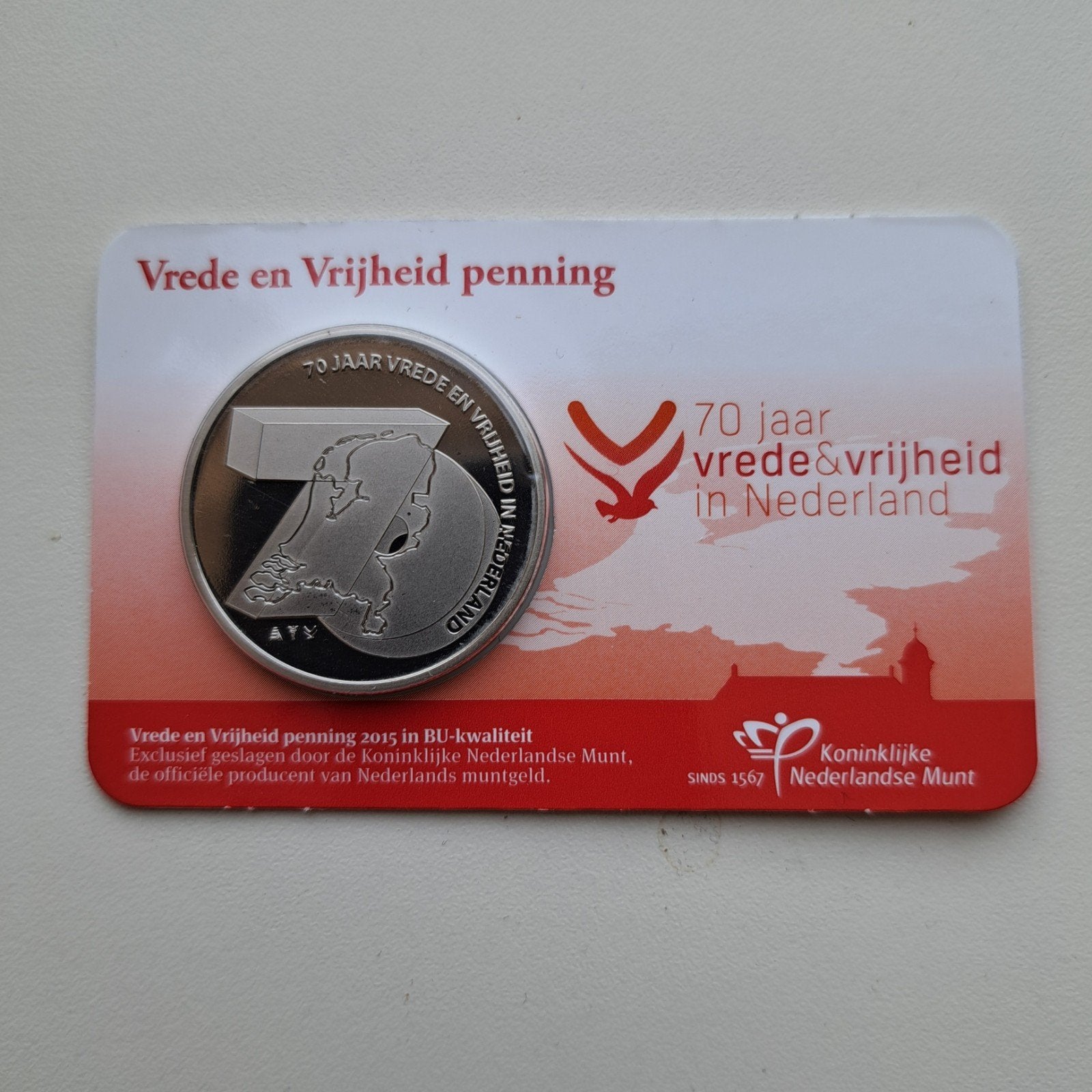 Vrede en Vrijheid penning 70 jaar BU KNM, Ophalen of Verzenden, Losse munt