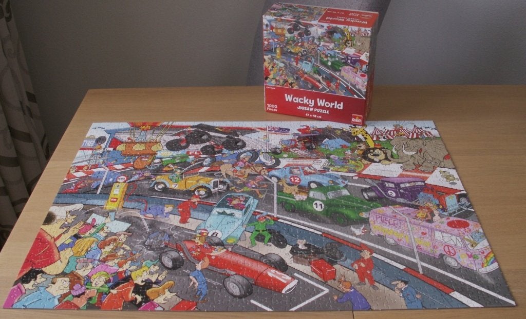 Puzzel 1000 stukjes Car race Wacky World, Ophalen of Verzenden, 500 t/m 1500 stukjes, Zo goed als nieuw