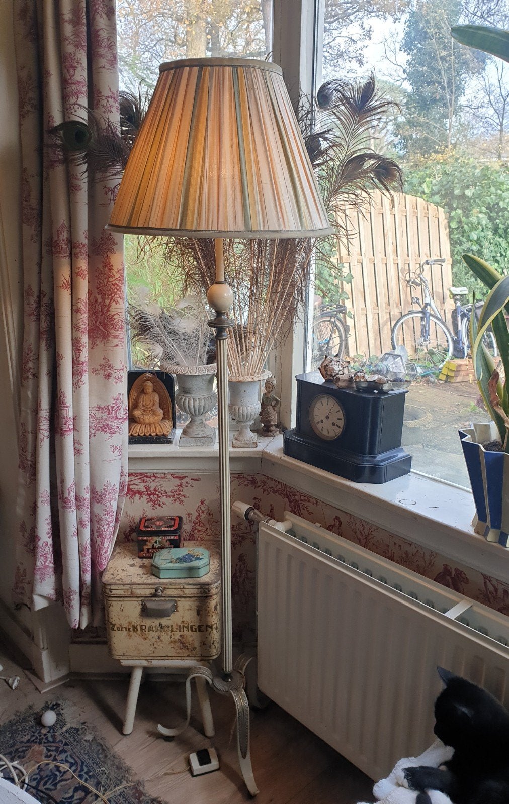 Prachtige oude staande lamp Empire met plissé kap brocante, Ophalen, 150 tot 200 cm