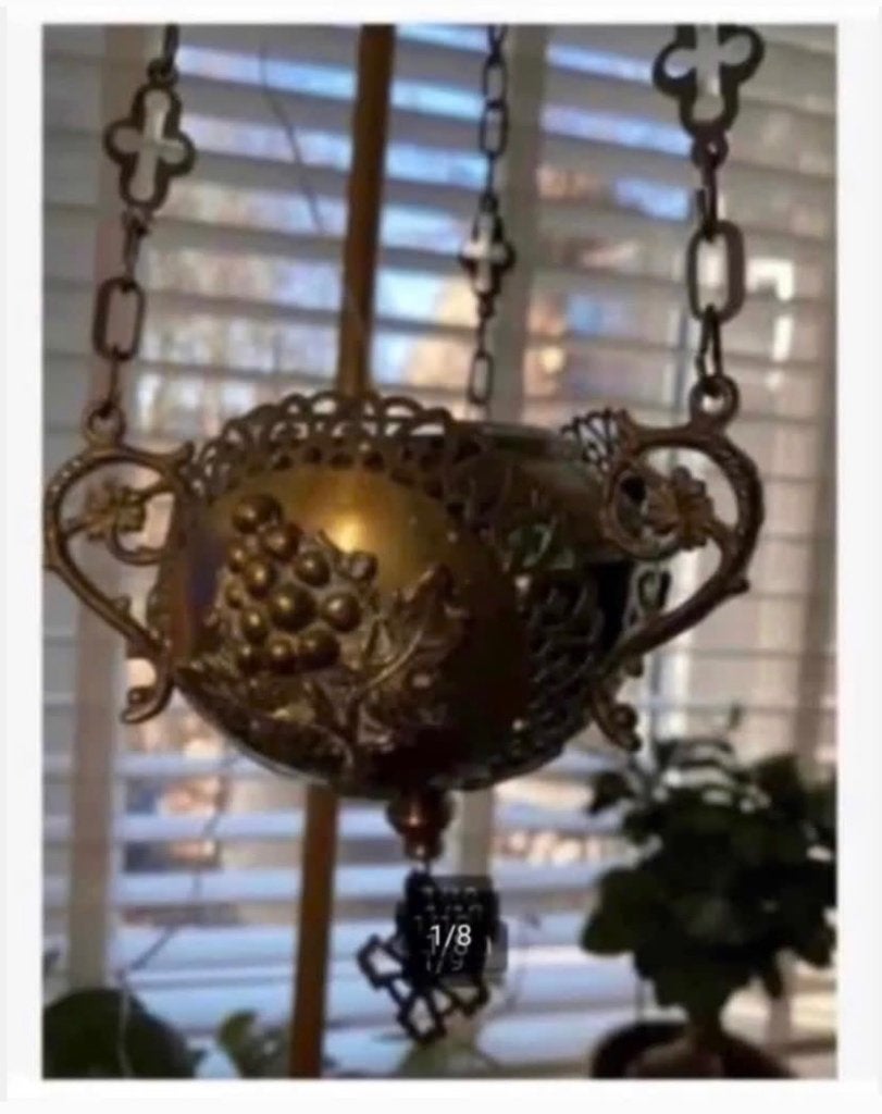 Koper “eeuwig licht” waxinelicht kerk, brander, aan ketting, Antiek en Kunst, Ophalen of Verzenden