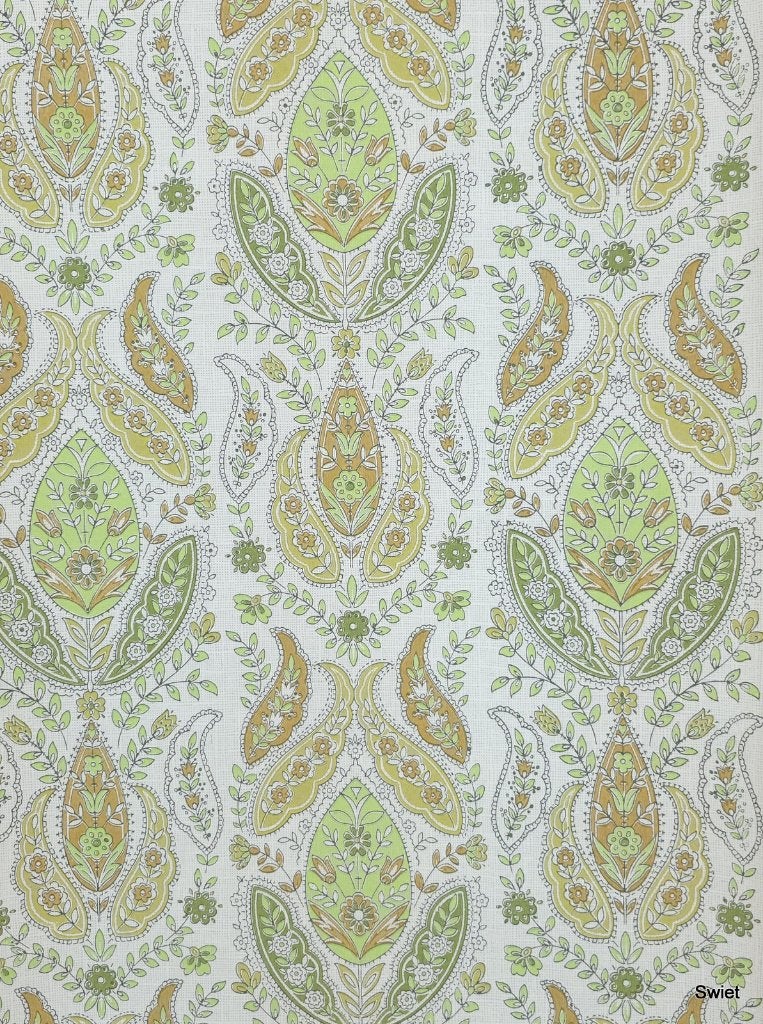 4929 paisley bloemen geel oranje groen vintage 70s swiet, Ophalen of Verzenden, Groen
