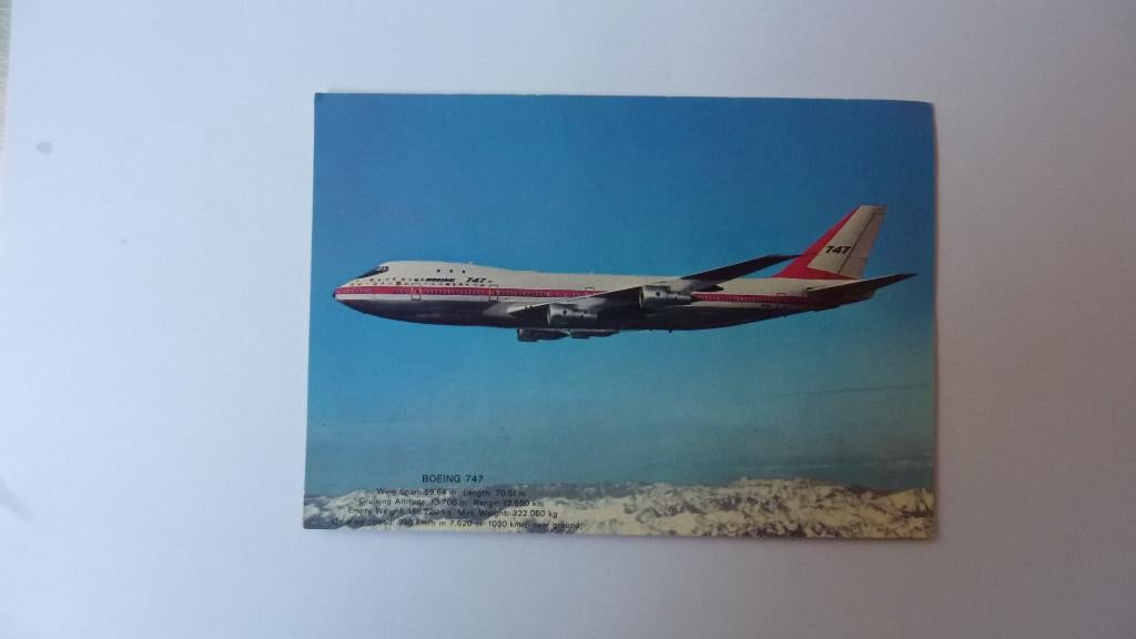 Boeing 747 jaren '70, Verzamelen, Ansichtkaarten | Themakaarten, Ophalen of Verzenden, 1960 tot 1980, Ongelopen, Voertuig