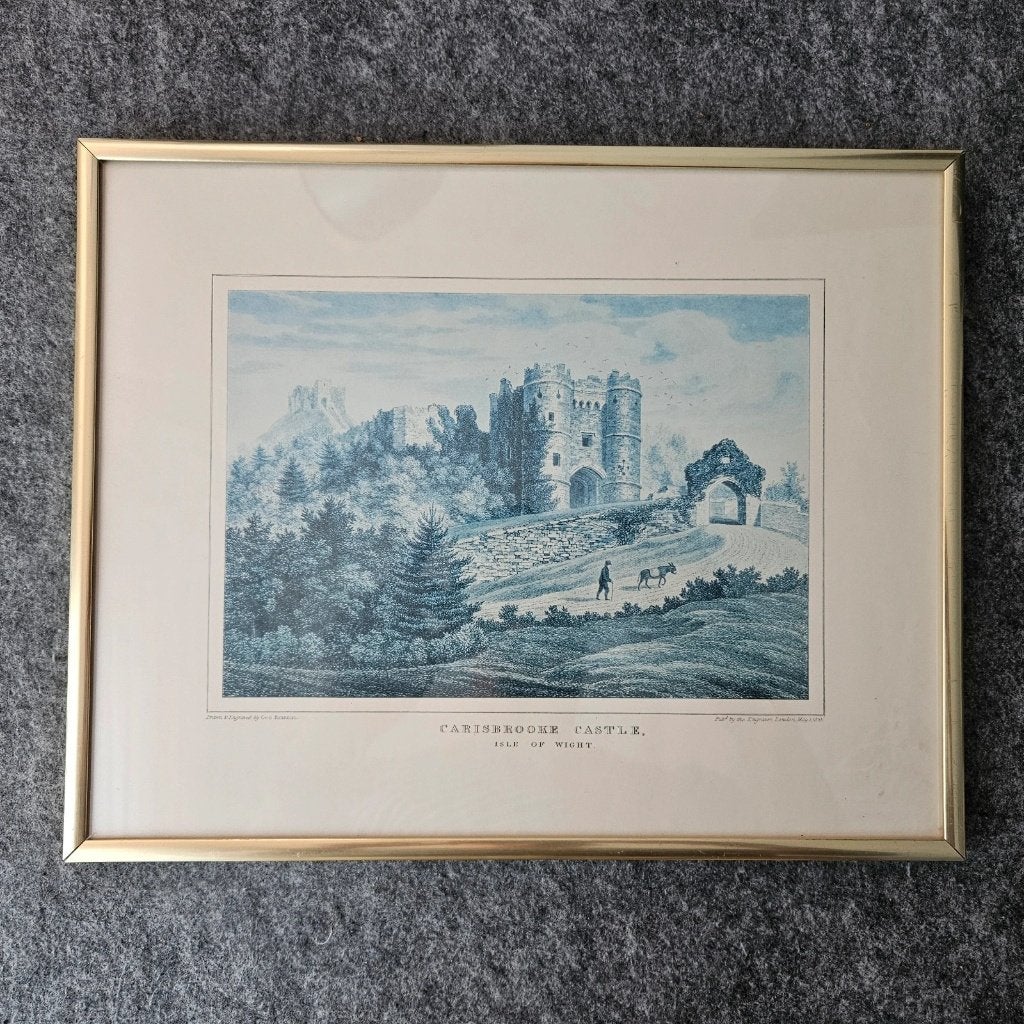Antieke Gravure 1823 Carisbrooke Castle - Geo. Brannon, Ets, Origineel, Ophalen of Verzenden, Landschap