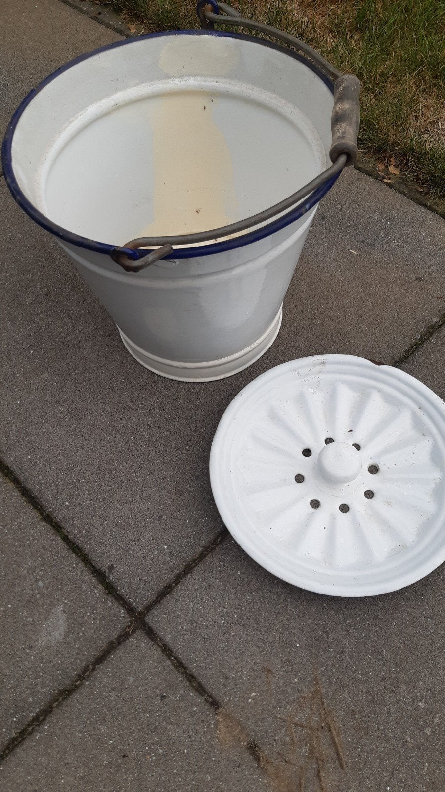 Vintage geëmailleerde emmer met deksel, Ophalen of Verzenden