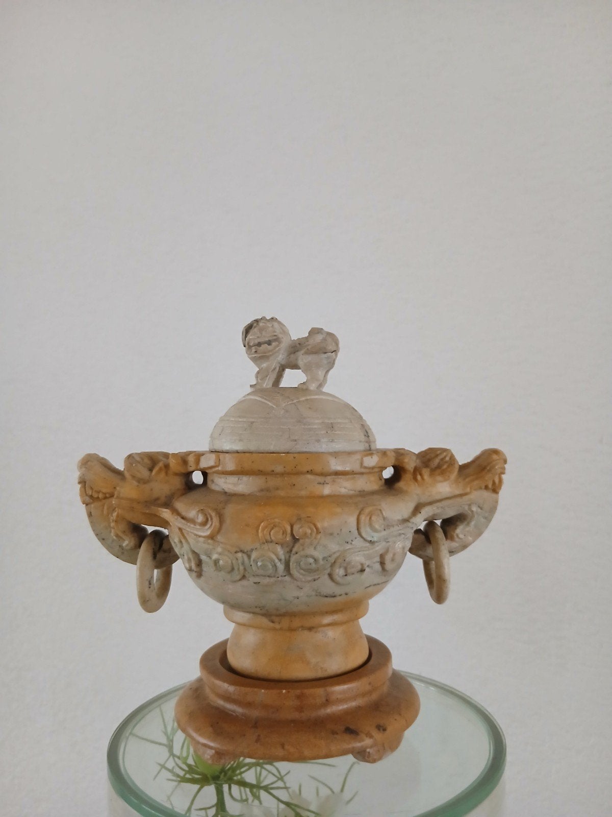 chinese speksteen pot wierookpot draak drakenkop foo dog, Antiek en Kunst, Ophalen of Verzenden