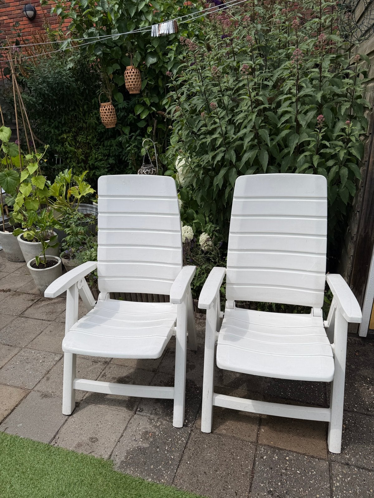 2x Hartman tuinstoelen, wit, verstelbaar, Tuin en Terras, Ophalen, Gebruikt, Kunststof, Verstelbaar