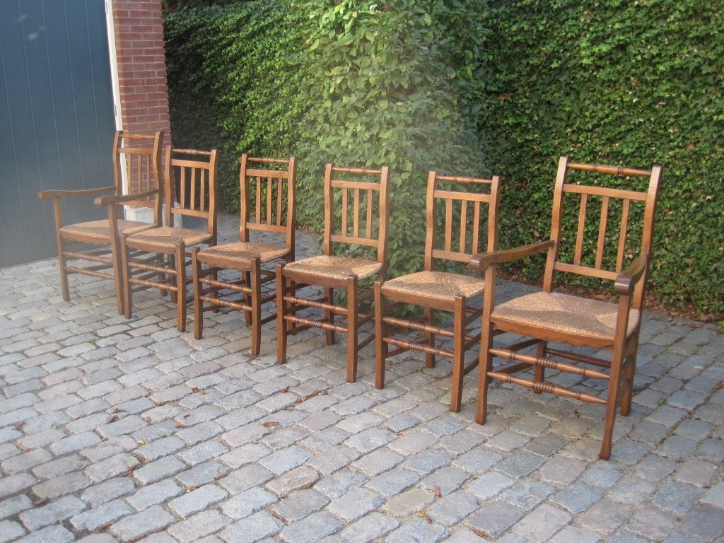 6 Eetkamerstoelen, Huis en Inrichting, Ophalen, Gebruikt, Bruin, Hout