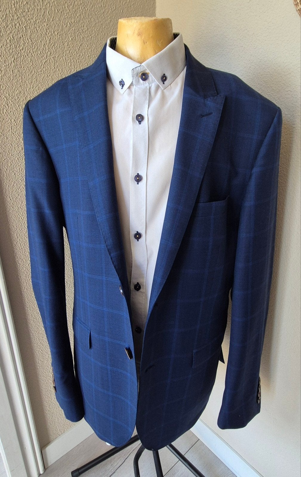 Stijlvol Blauw Geruit Colbert - Scotland Blue, Maat 52/54 (L), Blauw, Scotland Blue, Ophalen of Verzenden