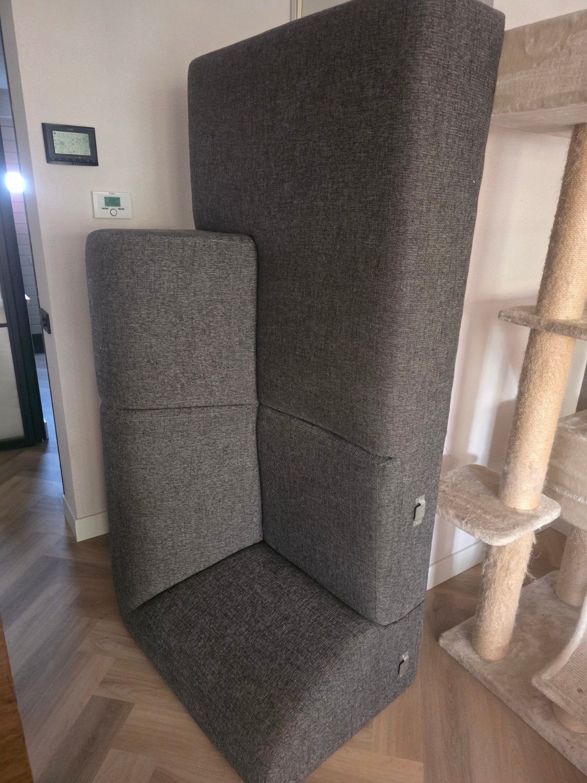 Hoekbank 200 x 270 - Grijs stoffen loungebank, Ophalen of Verzenden, Gebruikt, Stof