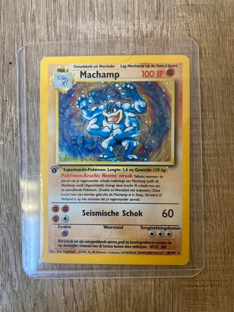 Machamp Base Set 8/102 1e editie NL Pokémon kaart, Hobby en Vrije tijd, Verzamelkaartspellen | Pokémon, Ophalen of Verzenden, Gebruikt