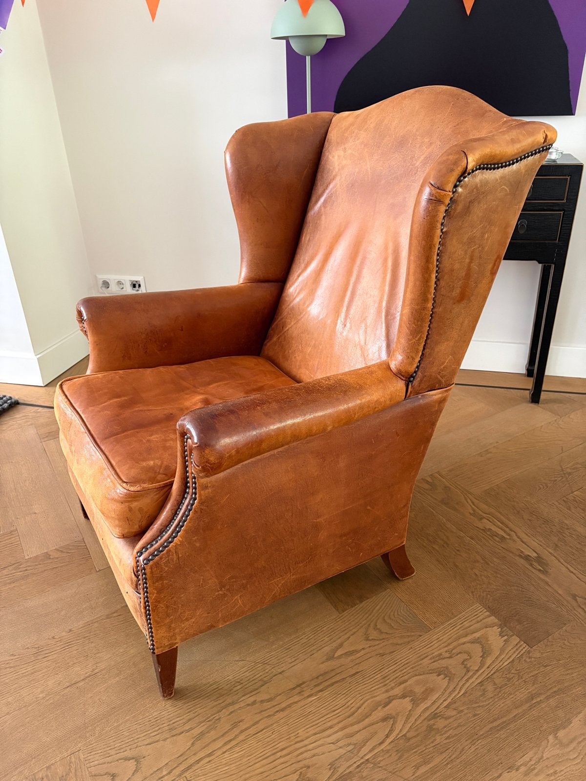 Vintage Leren Fauteuil - Comfortabele Oorfauteuil, Huis en Inrichting, Fauteuils, Ophalen, Gebruikt, Leer, 75 tot 100 cm