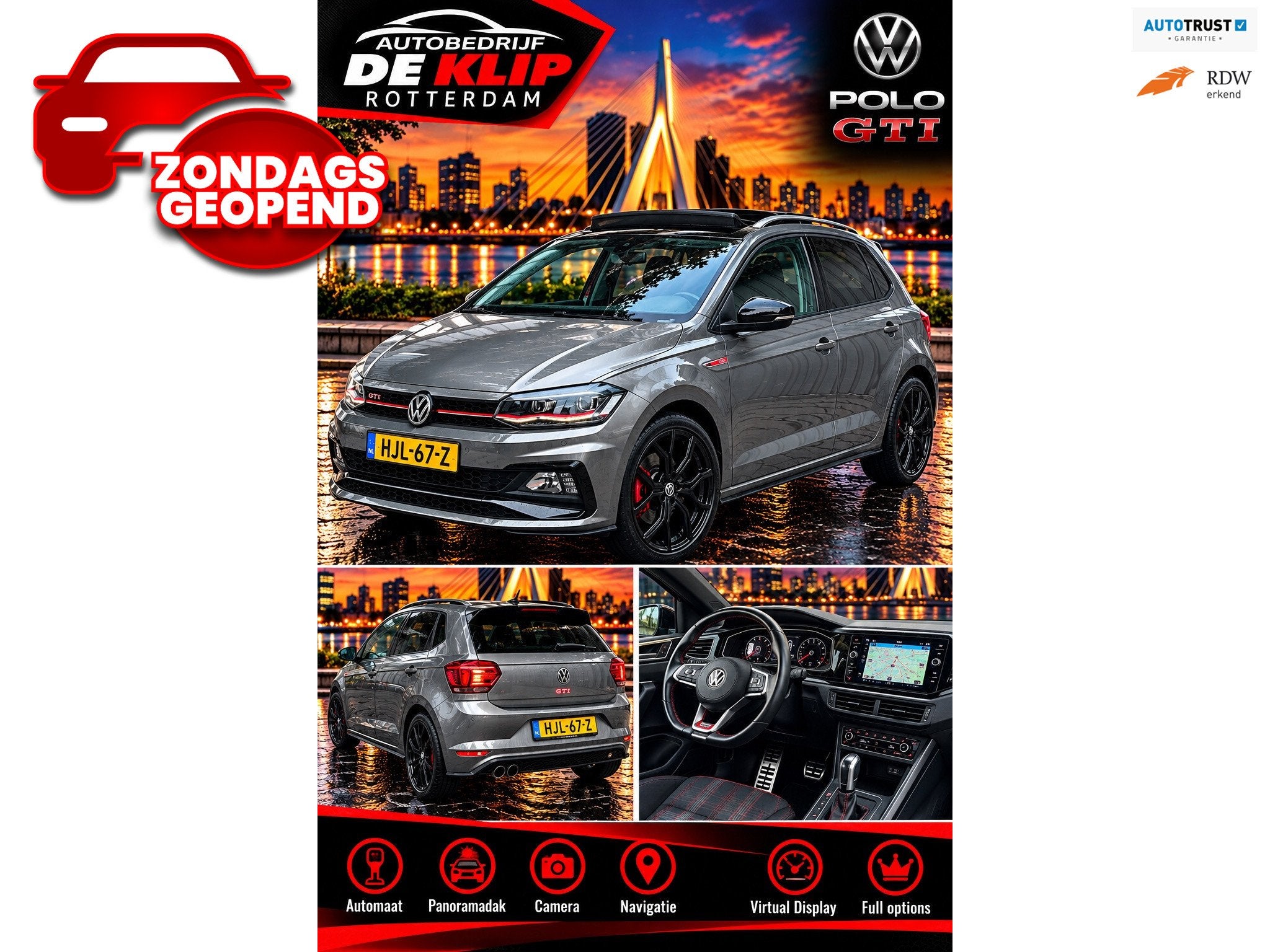 Volkswagen POLO 2.0 TSI GTI|96000KM|Open/Schuifdak|Automaat|, Dealer onderhouden, Stof, Gebruikt, 4 cilinders