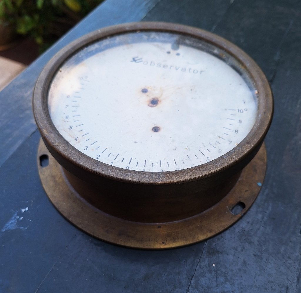 Antieke drukmeter in koperen huis., Ophalen of Verzenden