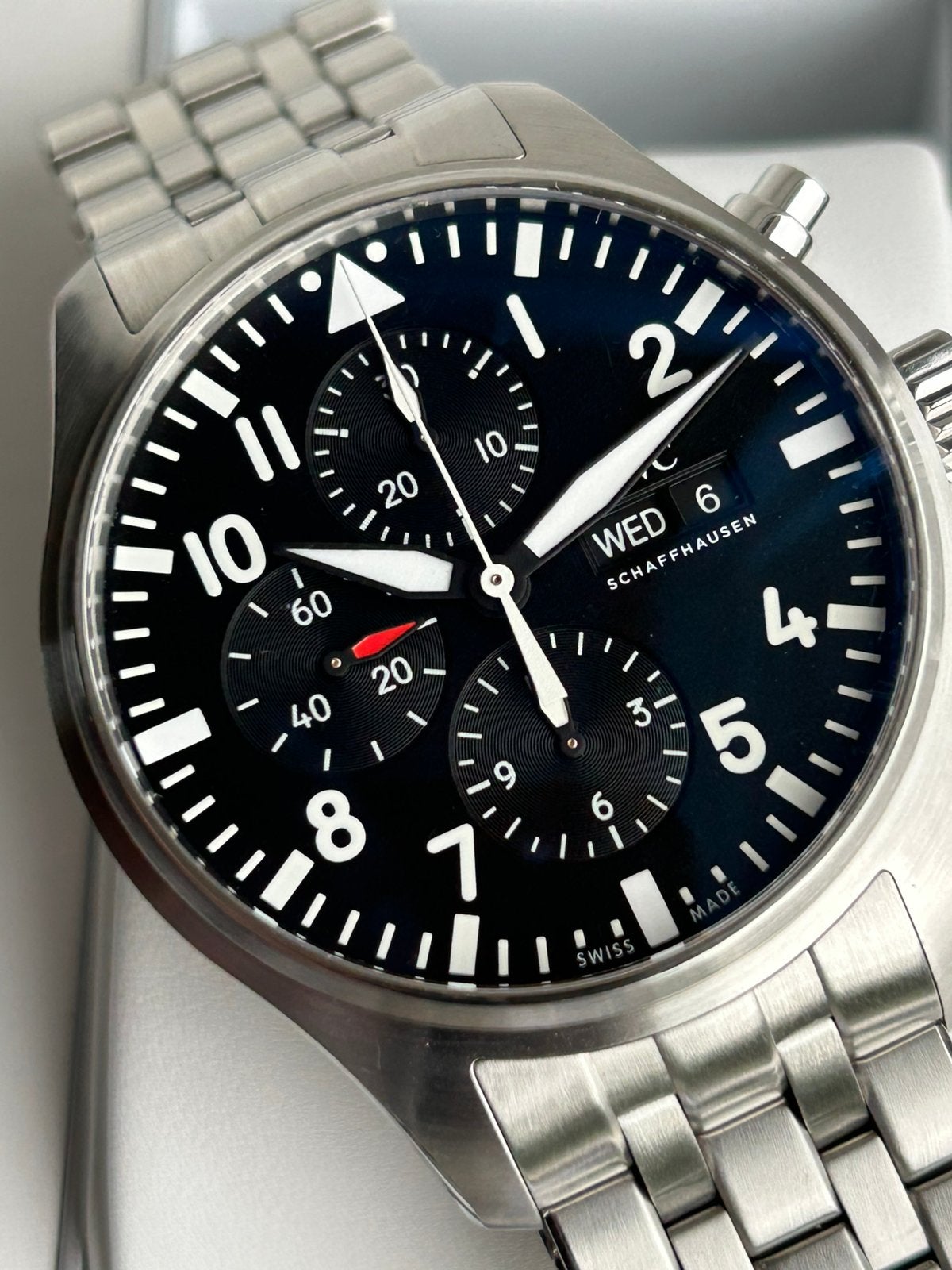 IWC Pilot 43 mm chronograph full set, Overige merken, Staal, Staal, Polshorloge