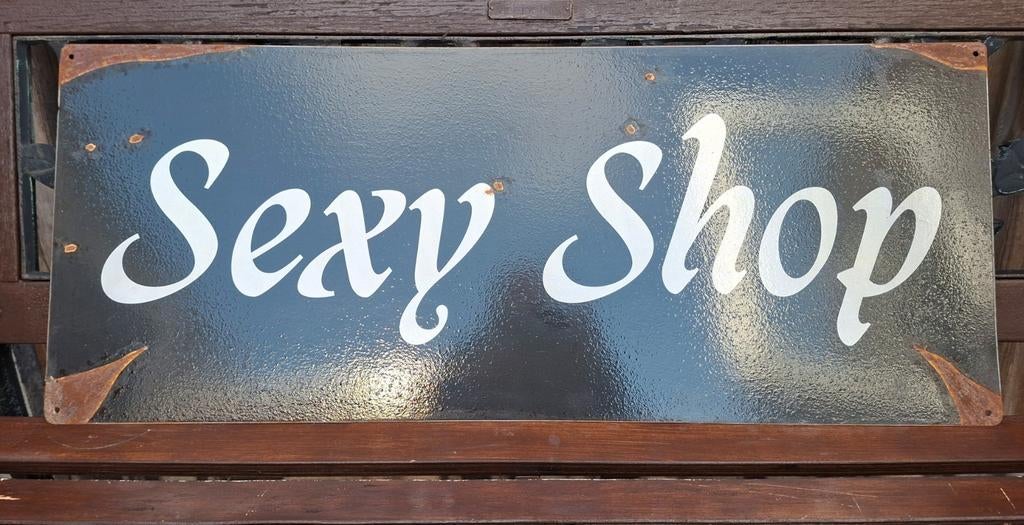 Mooi groot reclame bord geen emaille sexy shop, Verzamelen, Ophalen of Verzenden, Gebruikt, Reclamebord