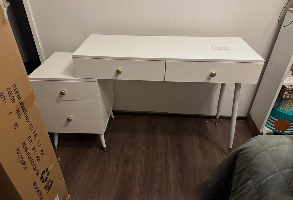 Witte Kaptafel met Lades en Stoel, 100 tot 150 cm, Ophalen of Verzenden, Zo goed als nieuw, Minder dan 100 cm