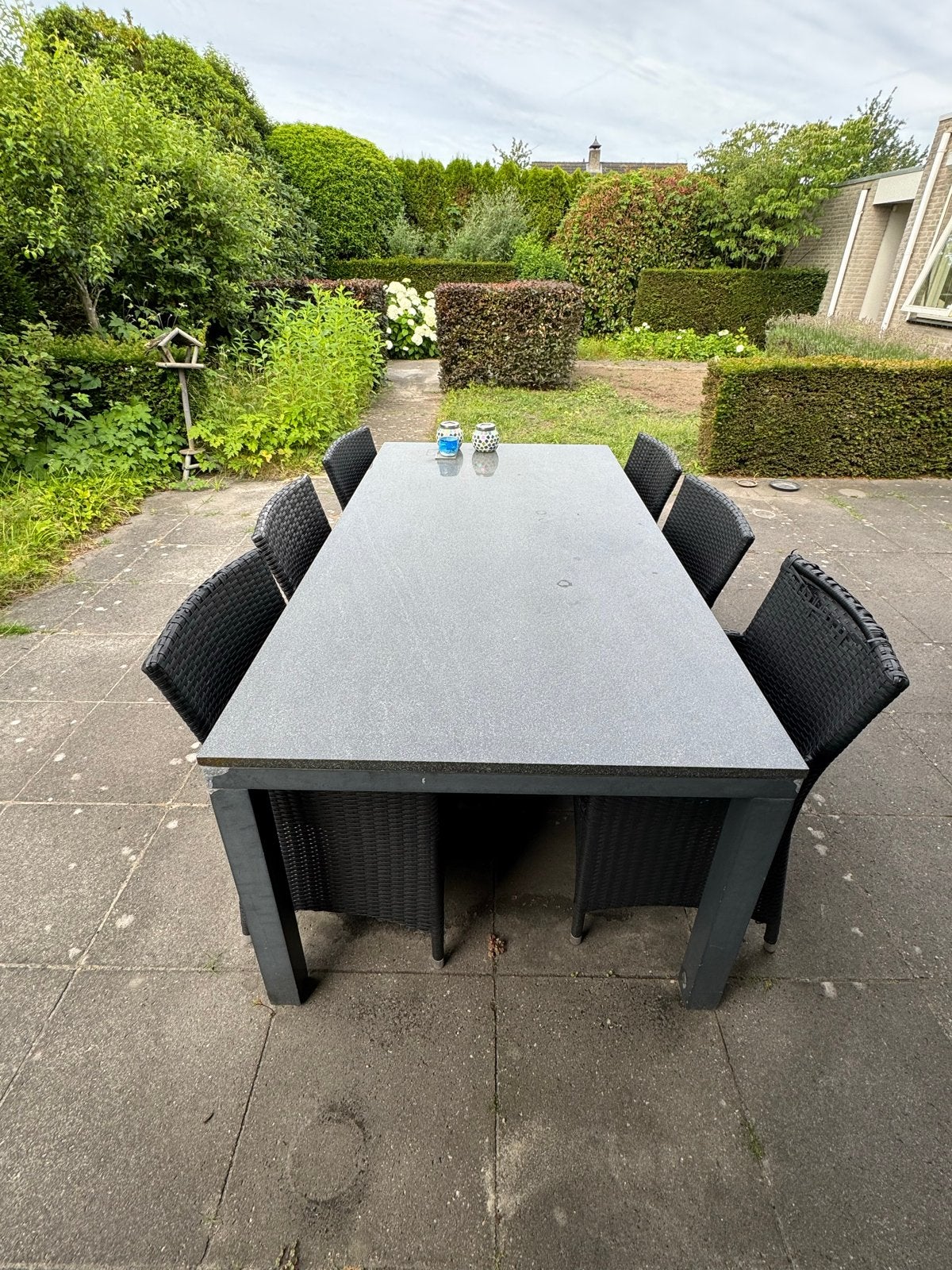 Tuintafel met granieten blad - 200x100x76 cm, Tuin en Terras, Tuintafels, Ophalen, Gebruikt, Rechthoekig, Overige materialen