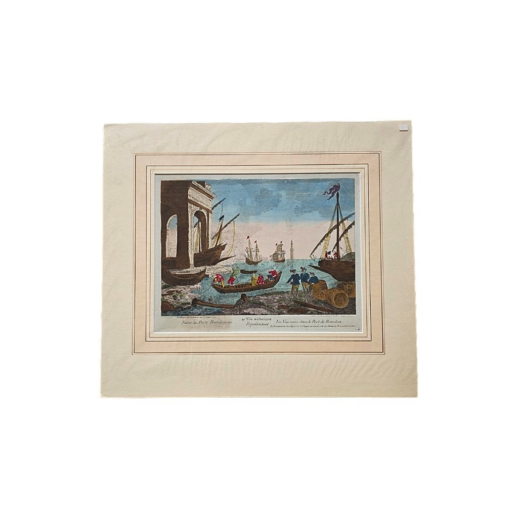 Antieke optica gravure van de Rotterdamse haven, 1800 - 1899, Stadsgezicht, Ophalen of Verzenden, 52 cm