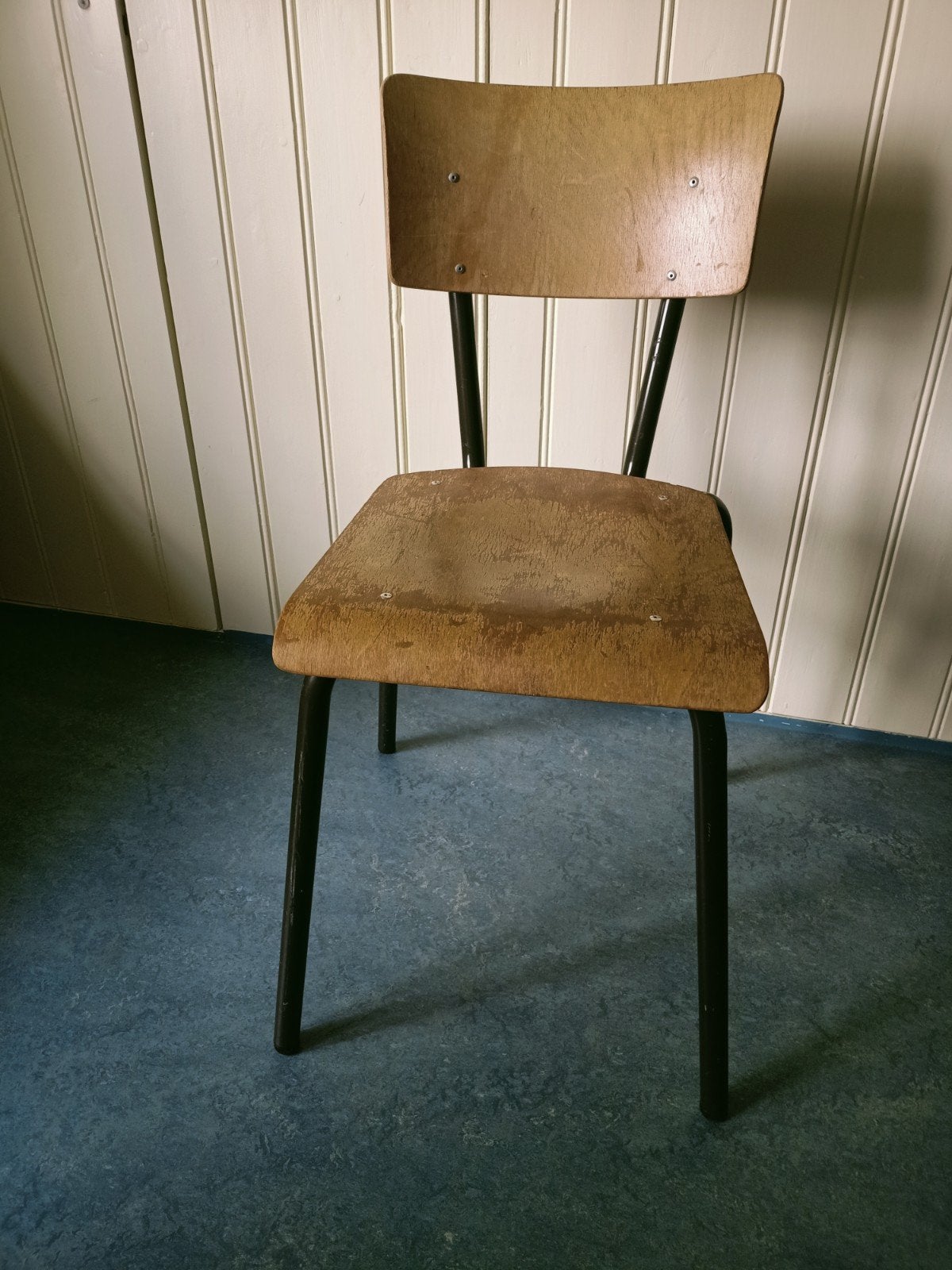 Vintage schoolstoel - Houten zitting en rugleuning, Ophalen