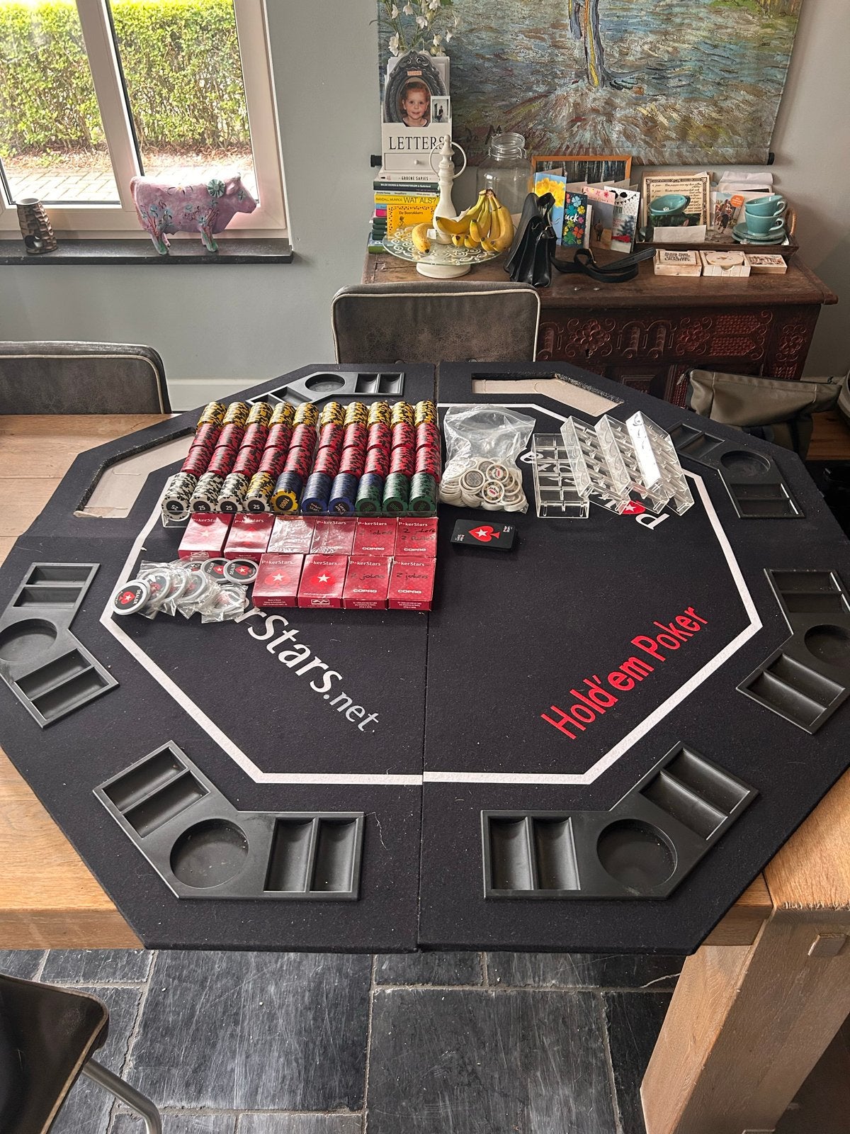 Uitgebreide Poker Set van pokerstars met Tafelblad en Fiches, Vijf spelers of meer, Ophalen, Gebruikt, Poker