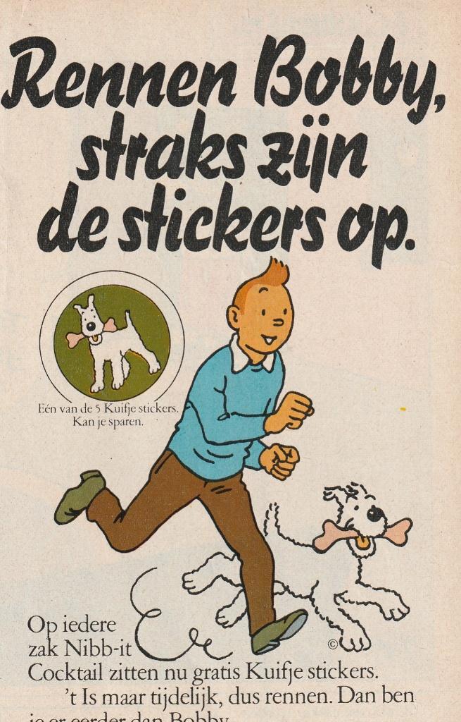 Retro reclame 1979 Nibb-it chips Kuifje stickers, Verzenden, Overige typen