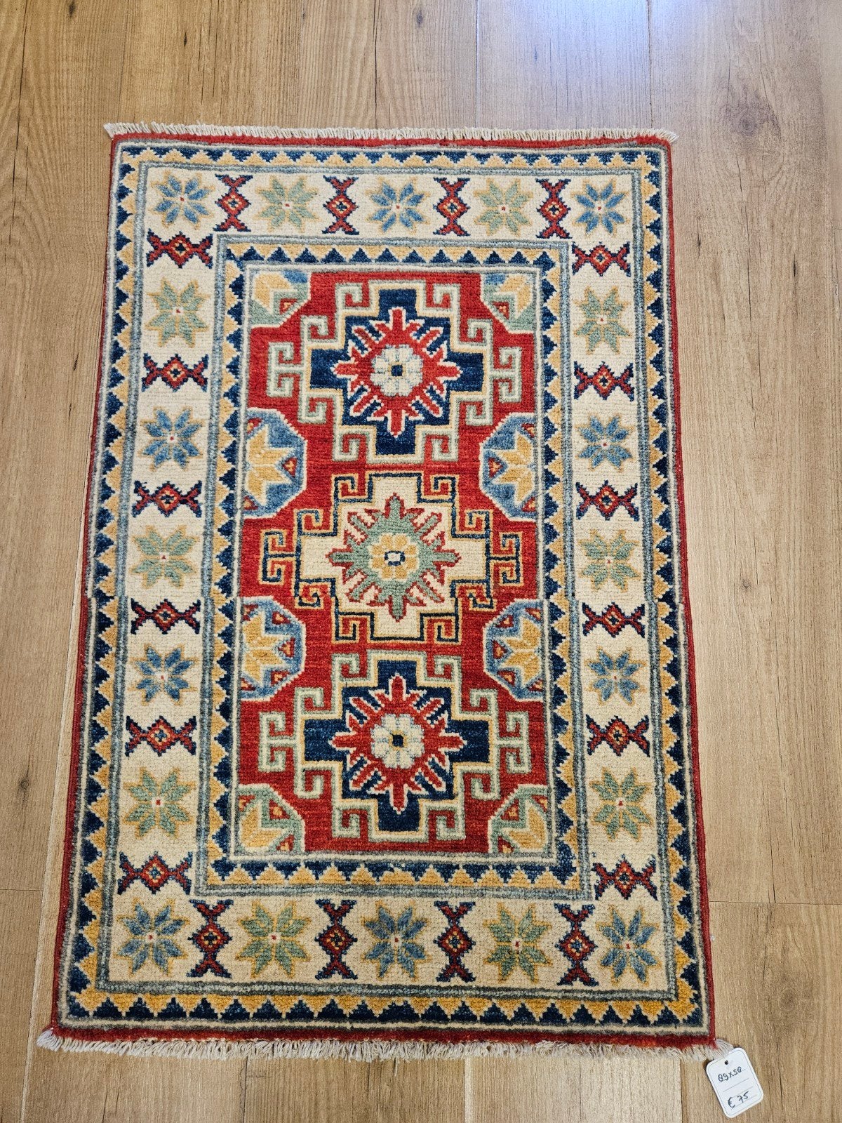 Handgeknoopt oosters tapijt kazak 86x59, Info@SlatsAntiek.nl, Crème, 50 tot 100 cm, Perzisch