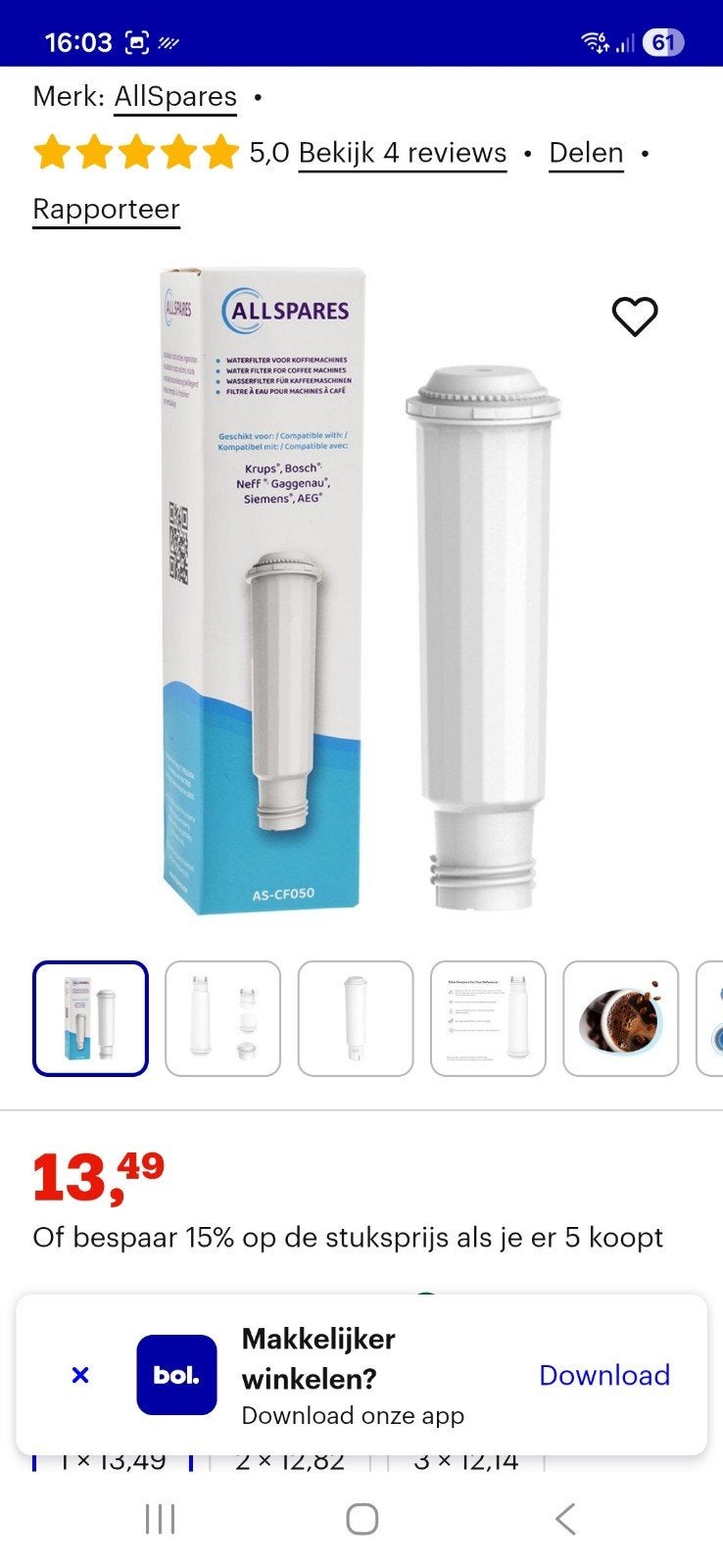 7x filter en ontkalkingskit voor Krups koffiezetapparaten, Ophalen of Verzenden, Nieuw