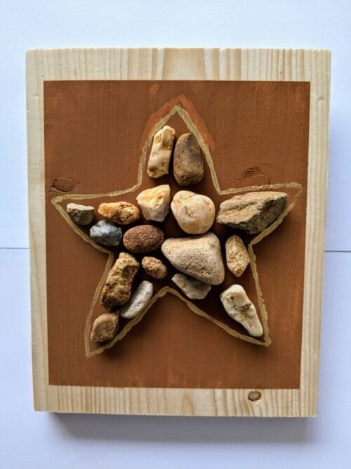 Plankje met spreuk en decoratie stenen, Havendijk 30, Verzenden, 24 cm, Hout