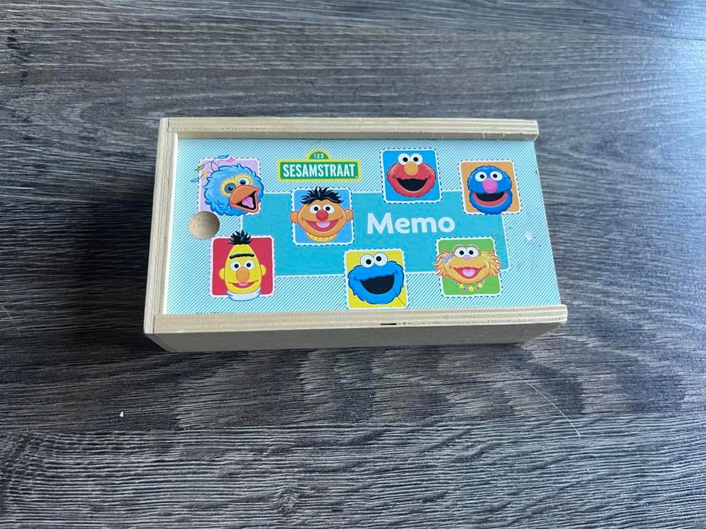 Sesamstraat Memo Spel in Houten Doosje, Ophalen of Verzenden, Gebruikt, Puzzelen