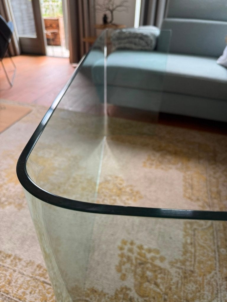 Design glazen salontafel van gebogen veiligheidsglas – €125, Ophalen, 100 tot 150 cm, 50 tot 100 cm, Glas