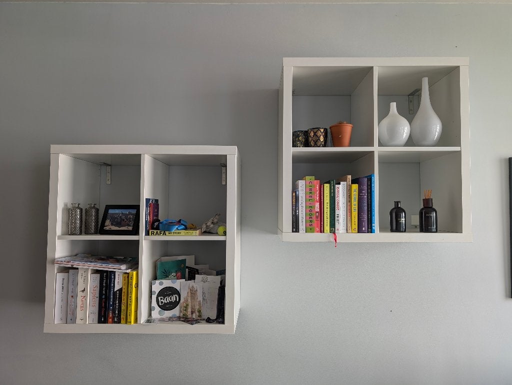 2x IKEA KALLAX Open kast - Wit, 77x77 cm, Ophalen, Gebruikt, Met plank(en), 50 tot 100 cm