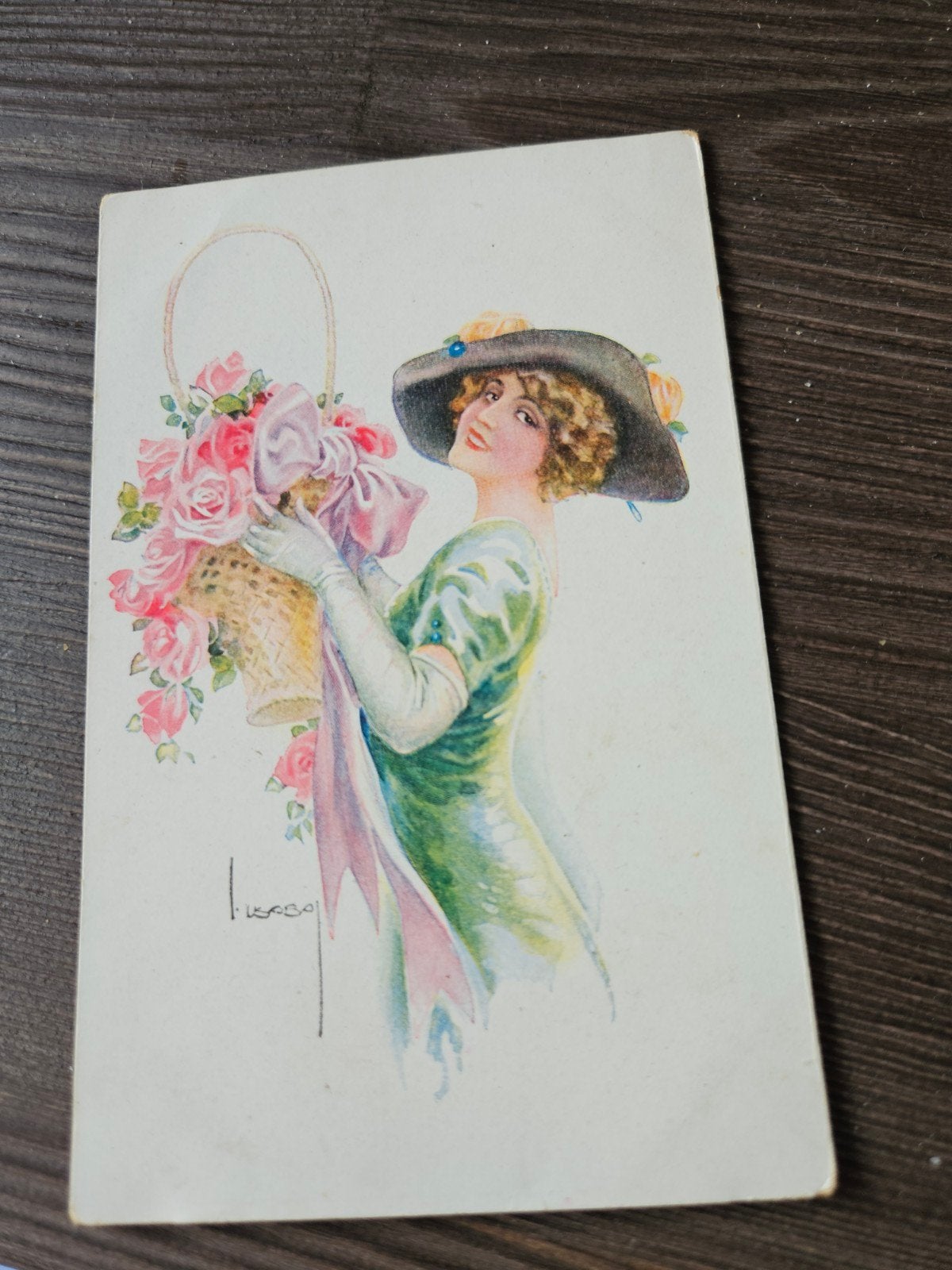 Art Deco Dame met Rozenmand, Ophalen of Verzenden, Voor 1920, Ongelopen