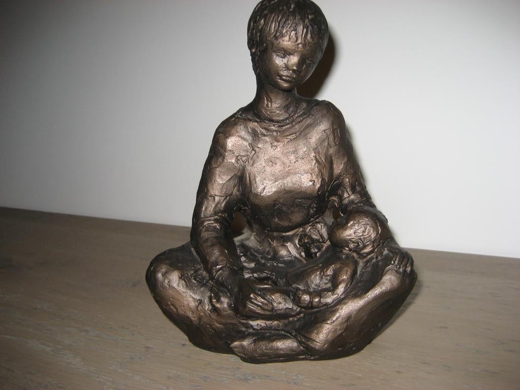 Mariabeeld Maria beeld Jesus bronskleur moeder met kind, Ophalen of Verzenden, Gebruikt, Beeld(je), Christendom | Katholiek