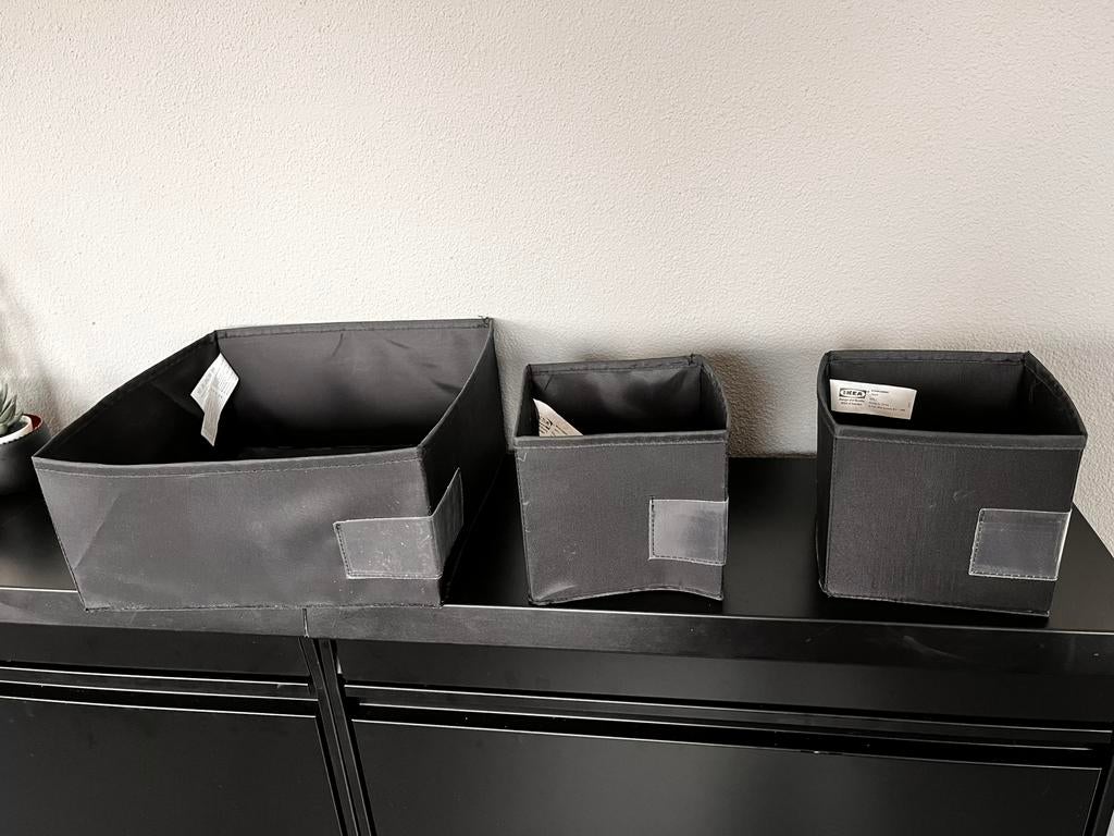 Setje van 3 zwarte IKEA opbergers, Overige materialen, Gebruikt, Mand, Vierkant