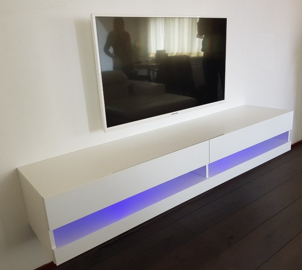 VOORRAAD Wit zwevend tv-meubel Bobbie LED 180 cm NIEUW, Ophalen of Verzenden, Nieuw