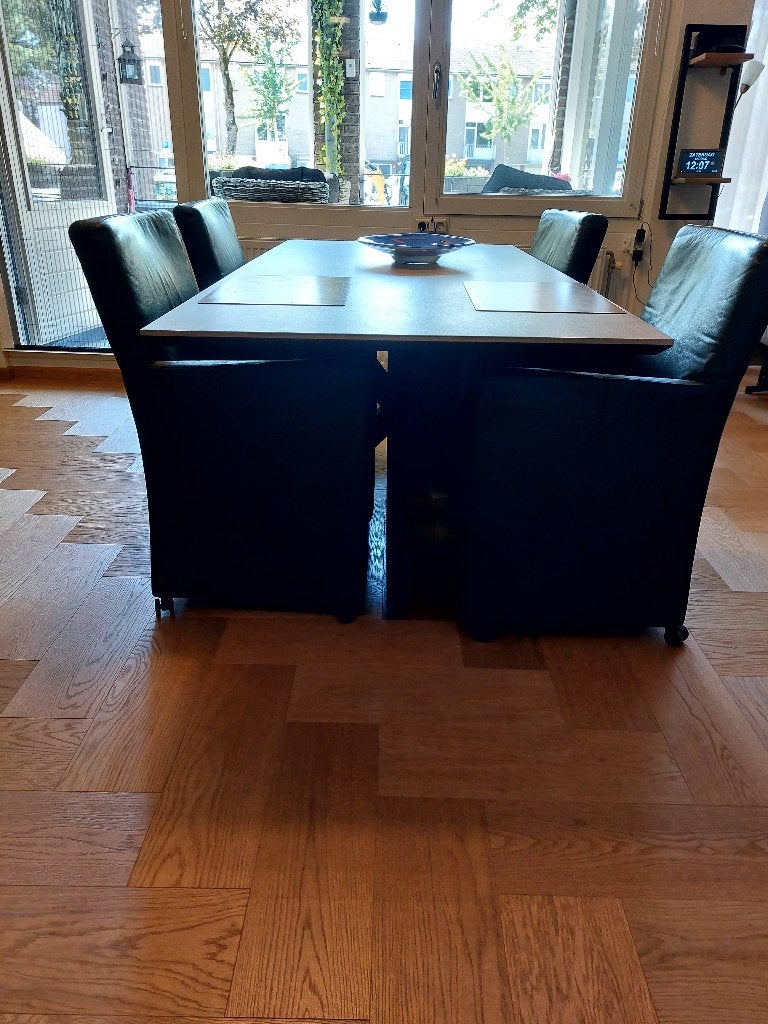 4 donkergroene leren Kuipstoelen, Huis en Inrichting, Stoelen, Ophalen, Gebruikt, Overige kleuren, Kuipstoelen