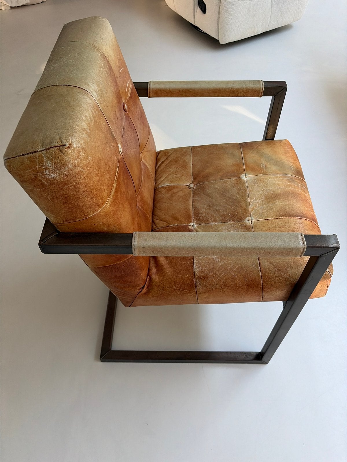 3 Leren eetkamerstoelen met metalen frame, Ophalen, Gebruikt, Leer, Drie
