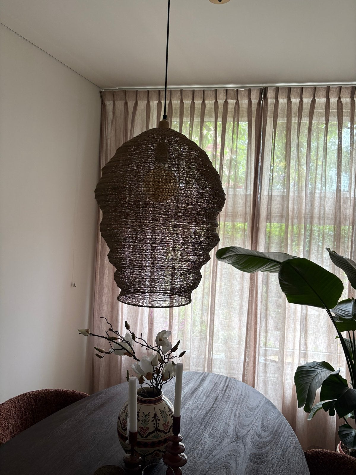Unieke hanglamp van metalen draadwerk, Huis en Inrichting, Lampen | Hanglampen, Ophalen of Verzenden, Zo goed als nieuw, Natuurlijk materiaal