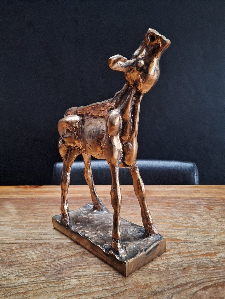 Gouden kalf ontw. Theo Mackaay brons bronzen beeld sculptuur, Ophalen, 20 - 50 cm, Beeld, Goud