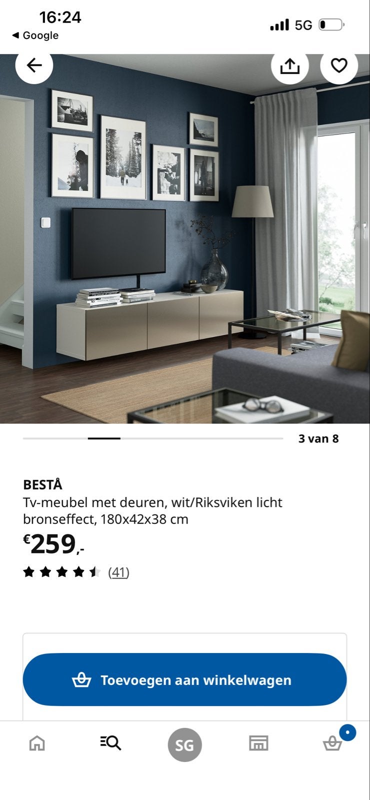 IKEA BESTÅ TV-meubel met deuren, donkerbruin licht brons, Ophalen, Overige materialen, 150 tot 200 cm, Zo goed als nieuw