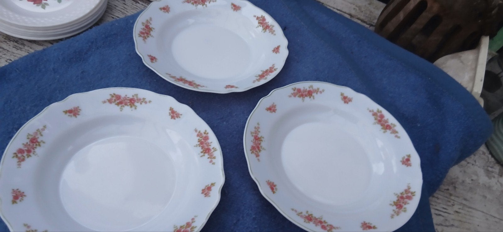 Zoooo Vintage 3 gave gebloemde Arcopal soepborden, Overige materialen, Gebruikt, Overige merken, Vintage