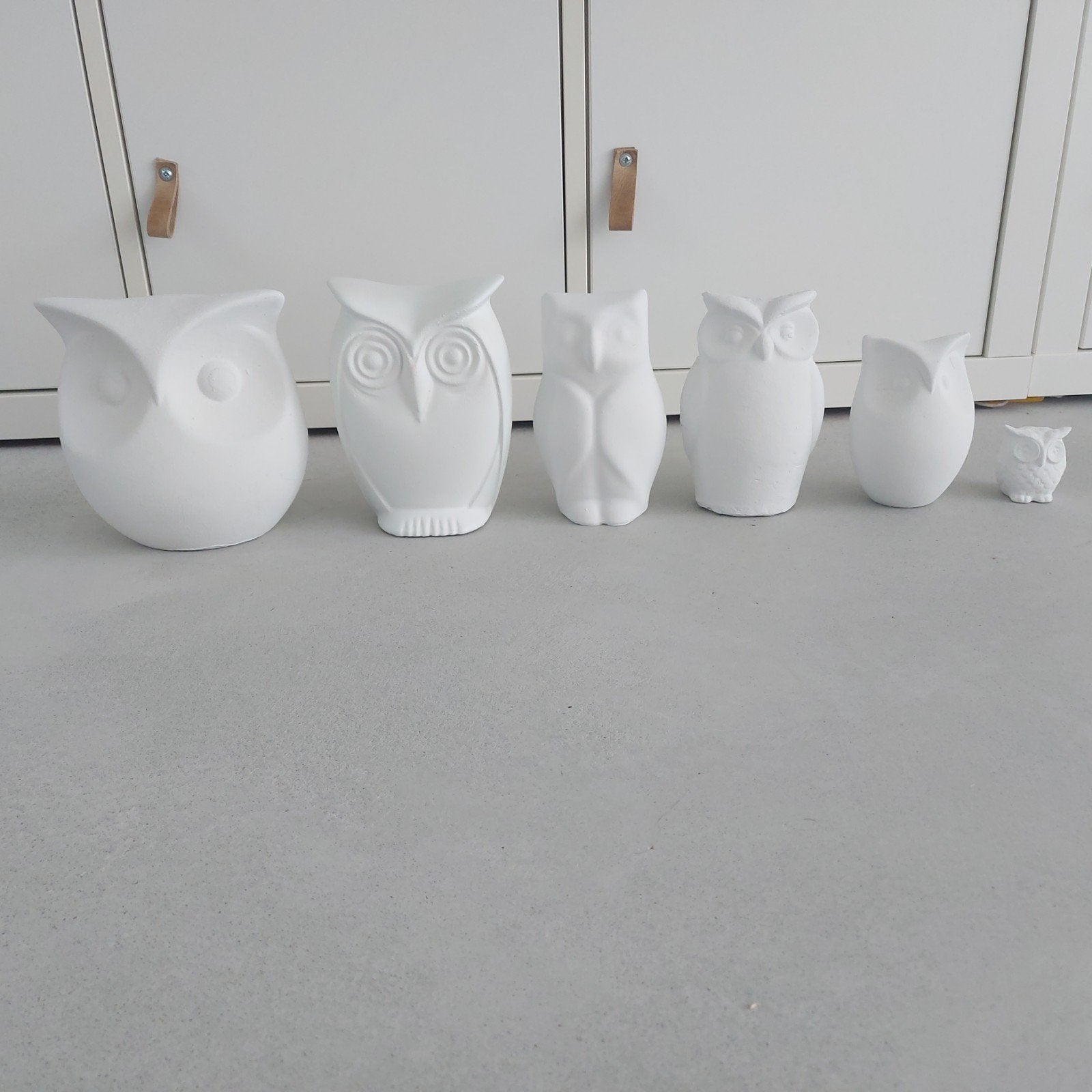 Set van 6 Witte Uil uilen Beeldjes - Decoratieve Woonaccesso, Ophalen of Verzenden, Zo goed als nieuw, Japandi