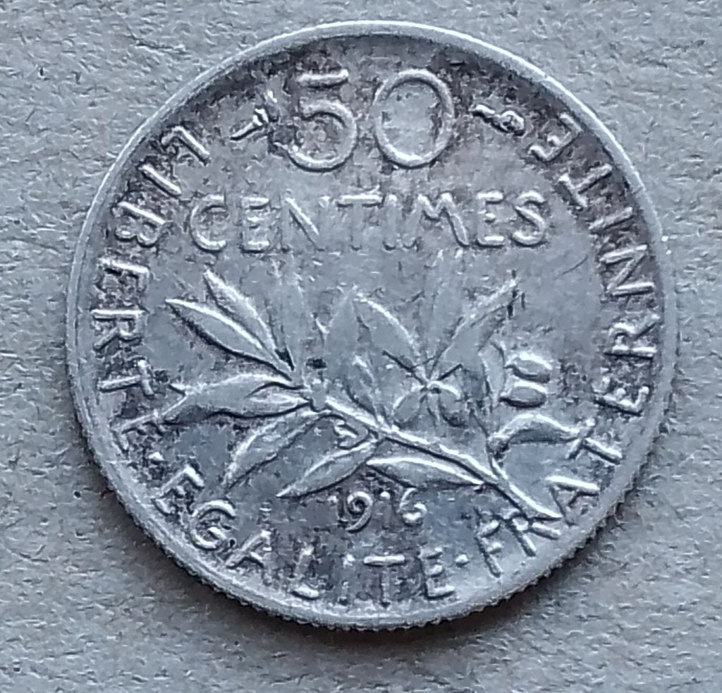 Frankrijk, 50 centimes 1916, Ophalen of Verzenden, Frankrijk, Losse munt, Zilver
