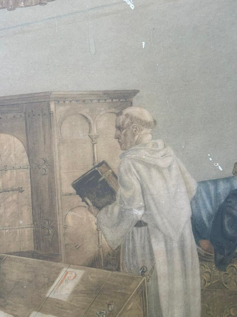 Oude schoolplaat middeleeuws klooster, Ophalen of Verzenden
