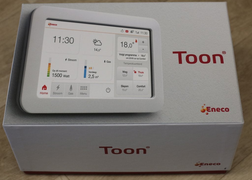 Eneco Toon type 1 met toebehoren, Doe-het-zelf en Verbouw, Ophalen of Verzenden, Slimme thermostaat, Gebruikt