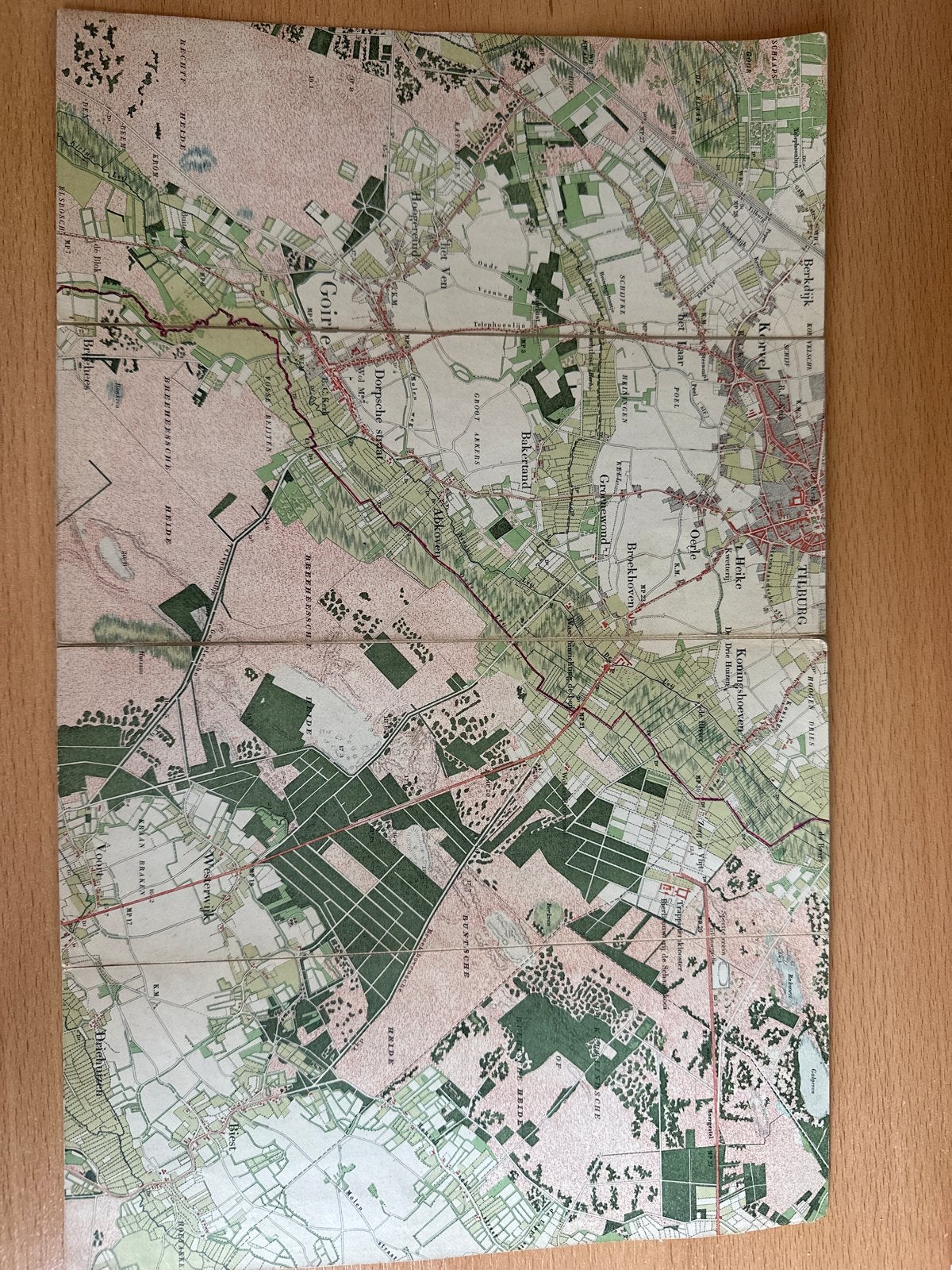 Oude stafkaart op linnen Tilburg Goirle Biest (1893) 1:25000, Gelezen, Ophalen of Verzenden, Landkaart, 1800 tot 2000