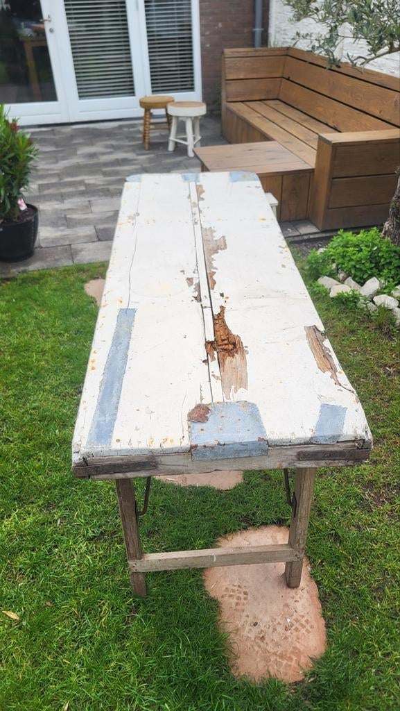 Houten opklapbare tuintafel (markttafel uit India), Ophalen, Gebruikt, Rechthoekig, Hout