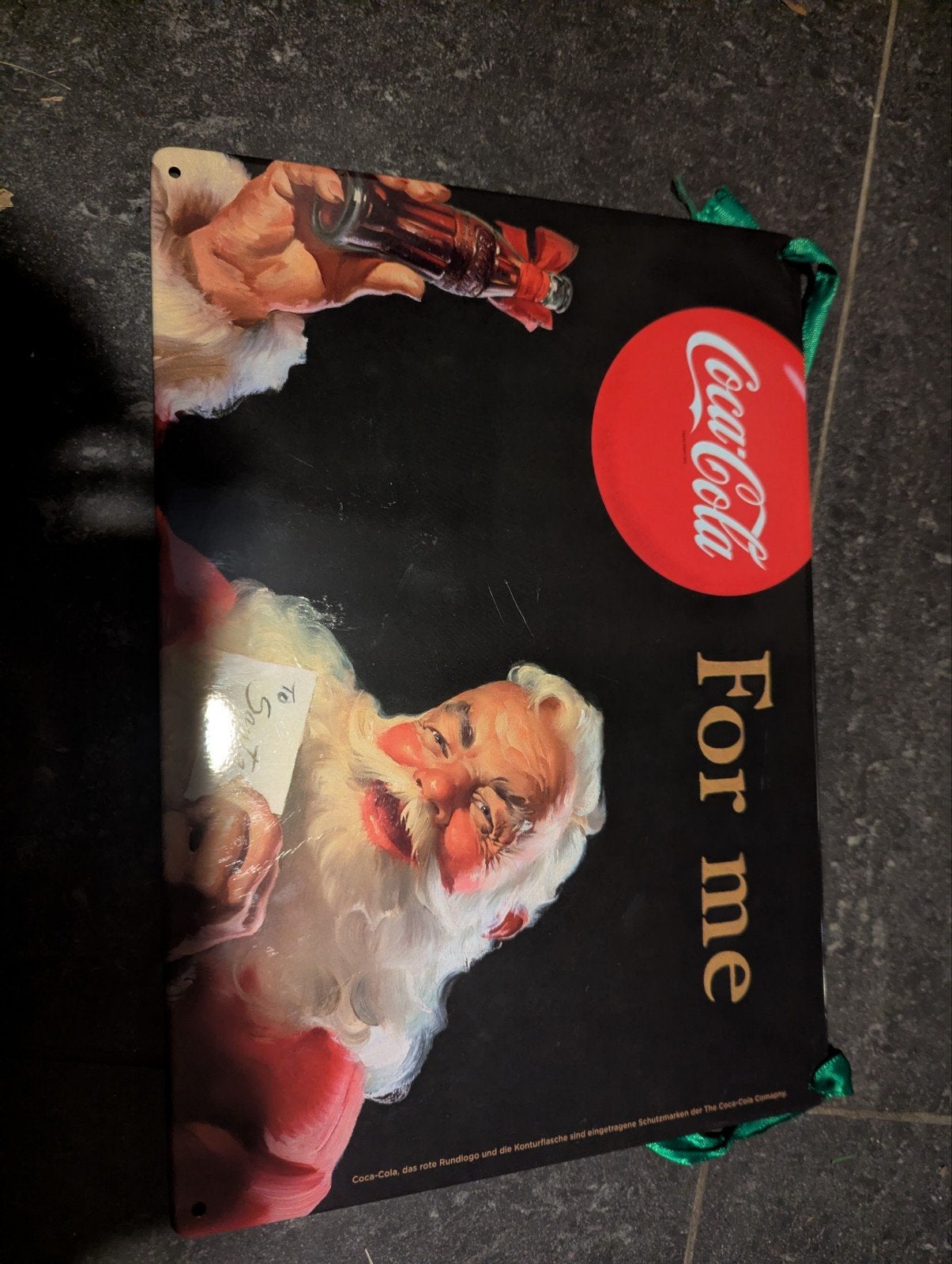 Coca Cola metalen bord - Kerstman 'For me', Ophalen of Verzenden, Gebruikt, Reclamebord